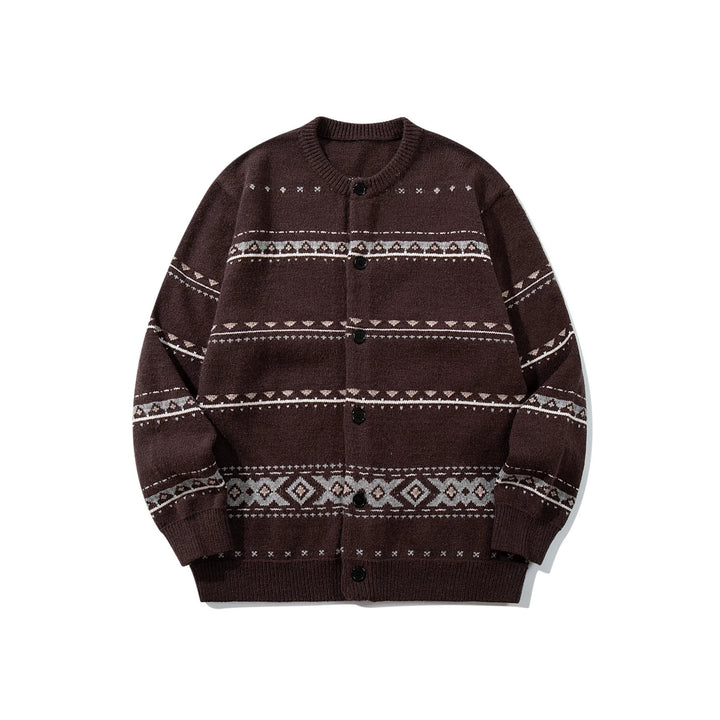 Unisex Strukturierte Jacquard-Strickjacke mit Rundhalsausschnitt, Oversize-Passform und Knopfleiste Echoarchiv