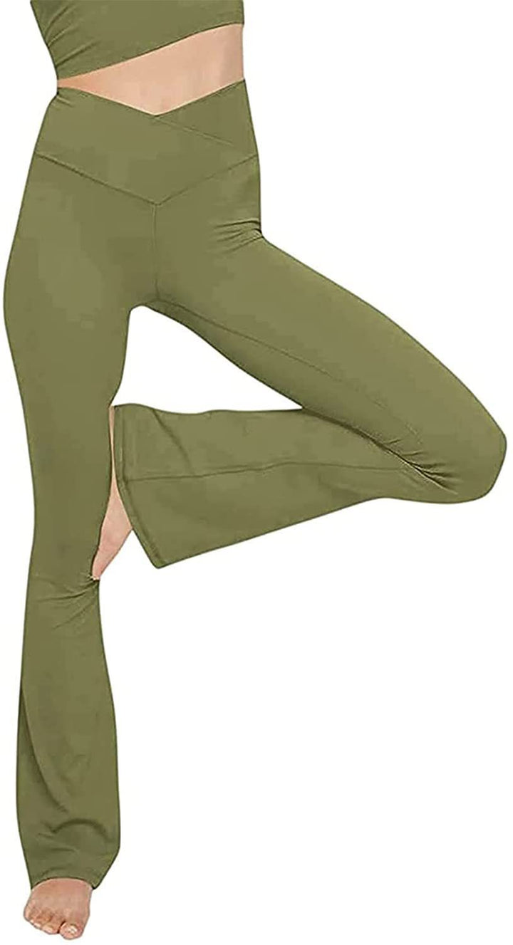 Damen nan taillenhohe Yogahose mit überkreuztem Bund und ausgestelltem Saum mit Schlitz Echo Archiv