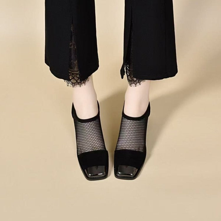 Damen Elegante Netz Pumps mit Blockabsatz Echo Archiv