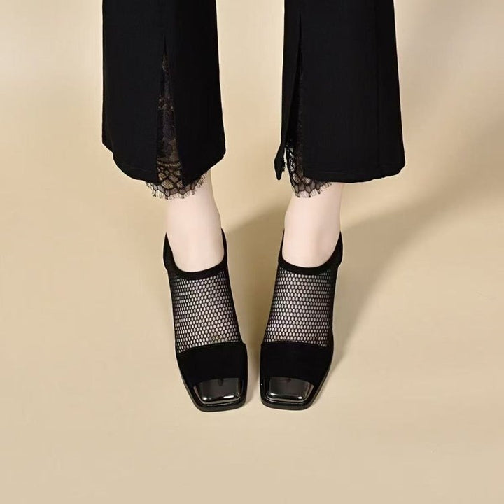 Damen Elegante Netz Pumps mit Blockabsatz Echo Archiv