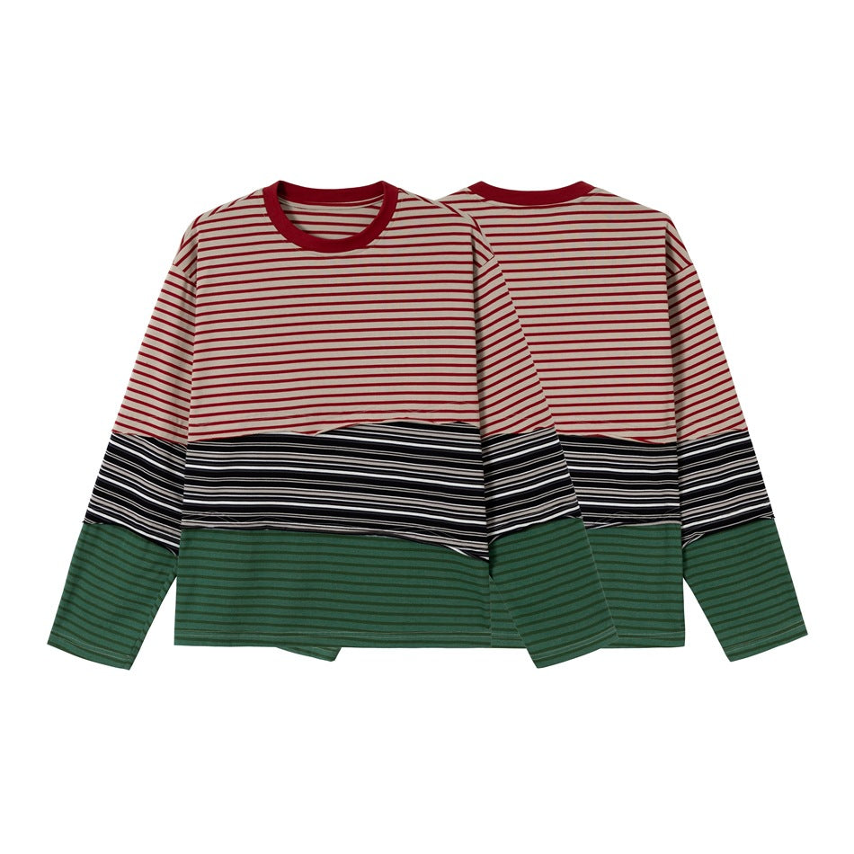 Unisex Lässiges Oversize Langarmshirt mit Blockstreifen aus Baumwollmix Echoarchiv