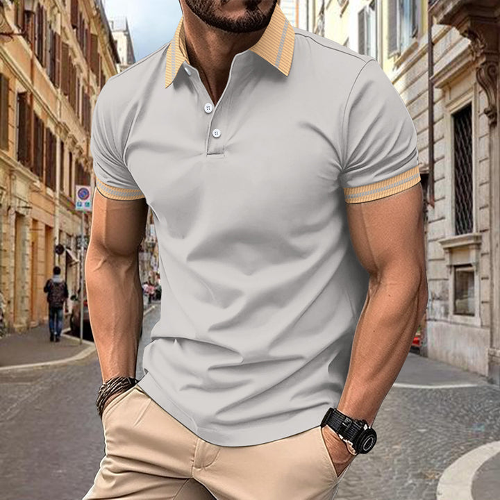 Herren modisches Kurzarm-Polohemd mit kontrastierenden Akzenten und feinem Strukturdesign Echoarchiv