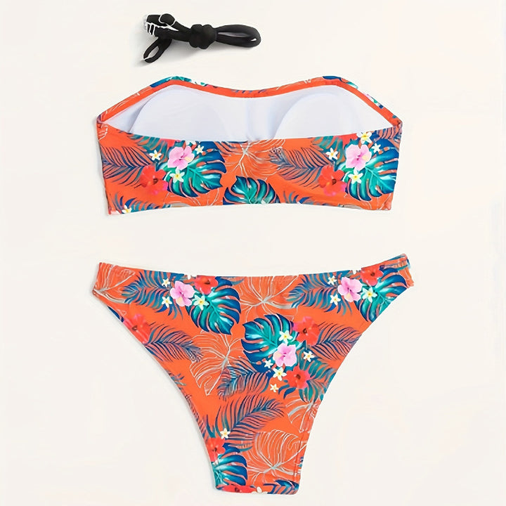 Damen Bandeau-Bikini-Set mit tropischem Druck und bequemen Trägern Echo Archiv