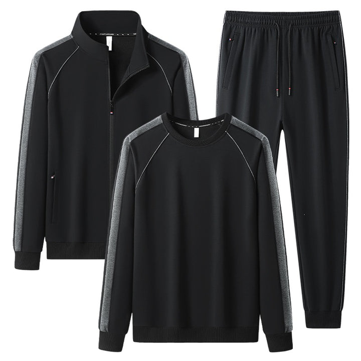 Herren Dreiteiliges Freizeit-Trainingsanzug-Set aus weichem French-Terry mit Reißverschlussjacke, Rundhals-Sweatshirt & Kordel-Jogginghose Echoarchiv