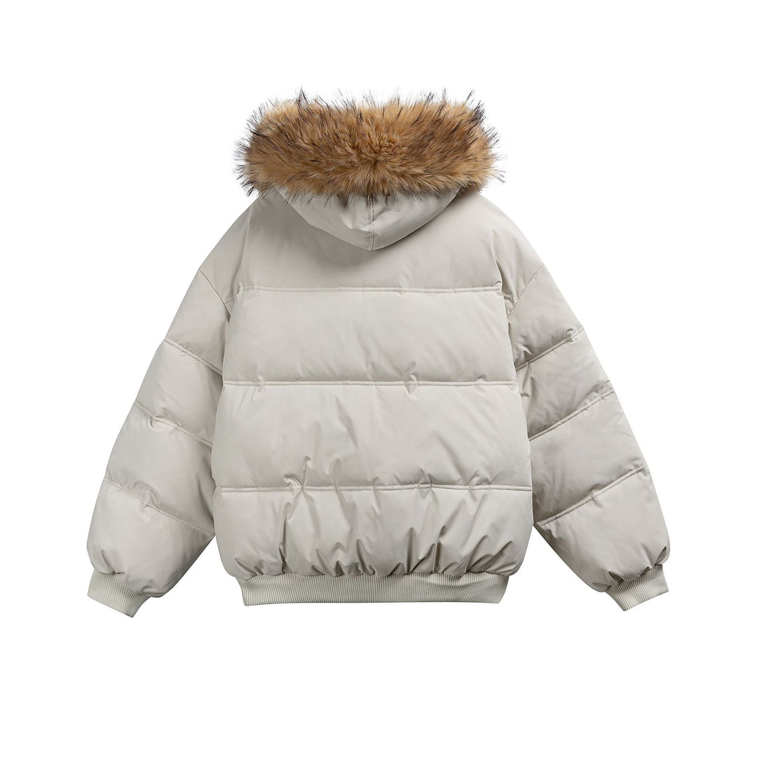 Damen Boxy-Pufferjacke mit Kapuze und voluminösem Kunstfellkragen Echoarchiv
