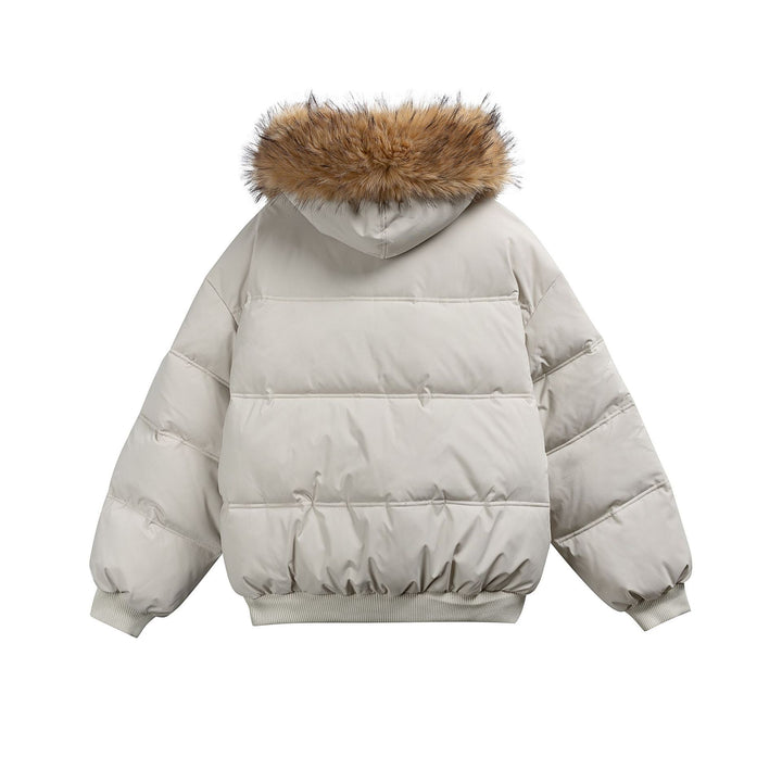 Damen Boxy-Pufferjacke mit Kapuze und voluminösem Kunstfellkragen Echoarchiv