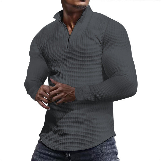 Herren Waffelstrick-Langarmshirt mit kurzem Reißverschluss Echoarchiv