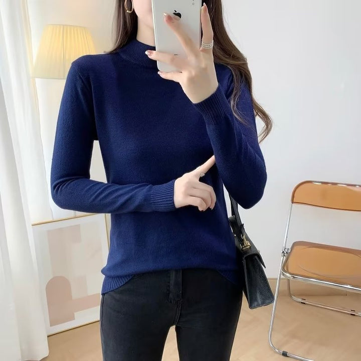 Damen Feiner Langarm-Feinstrickpullover mit schmalem Stehkragen und gerippten Bündchen Echoarchiv