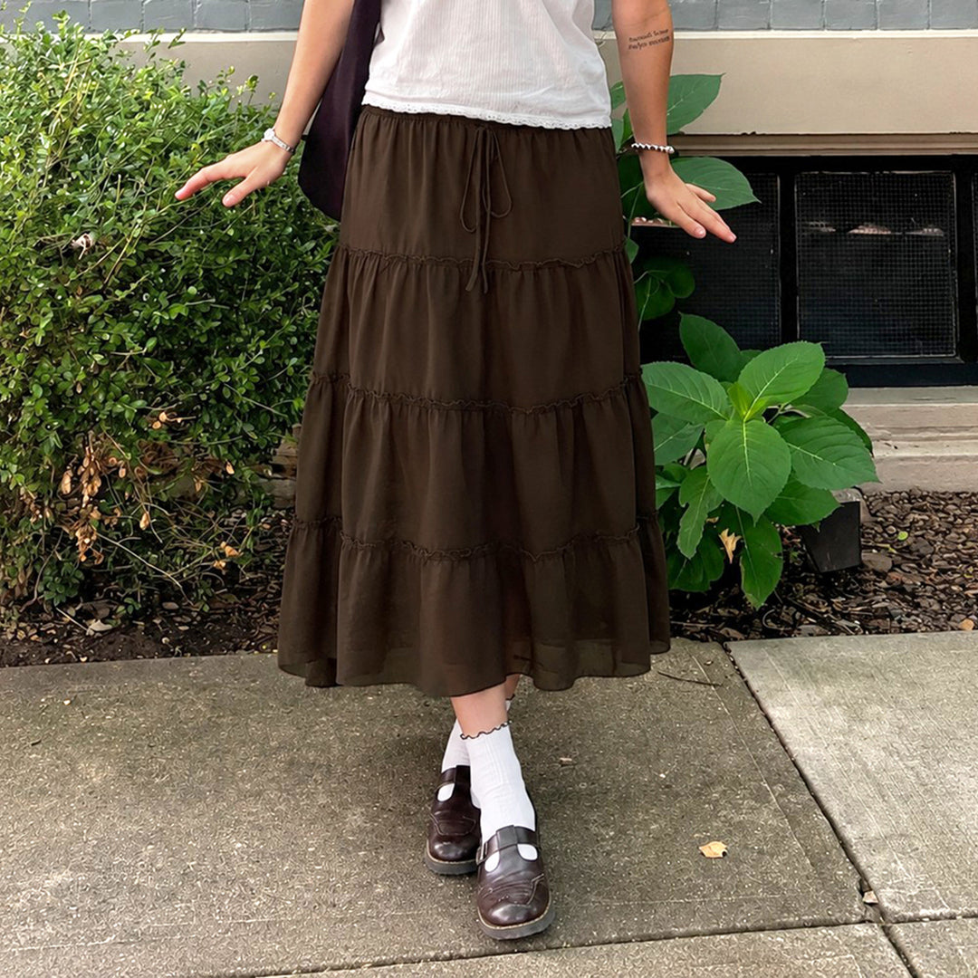 Damen Stufenrock aus Chiffon mit elastischem Bund und BindEcho Archivand Echo Archiv