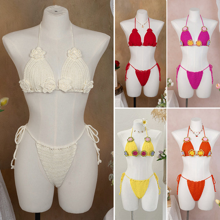 Damen Häkel-Bikini mit verspieltem Blumendesign und verstellbaren Bändern Echo Archiv