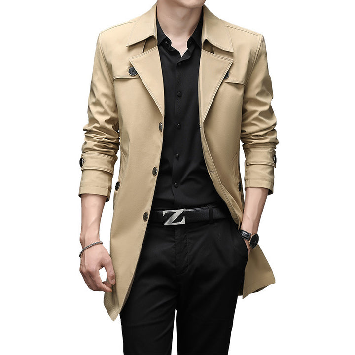 Herren Schmal geschnittener Trenchcoat mit Reverskragen und dezenter Knopfleiste Echoarchiv