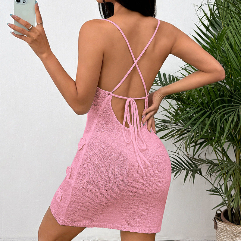 Damen Häkelkleid mit floralen Details und verführerischem V-Ausschnitt Echo Archiv
