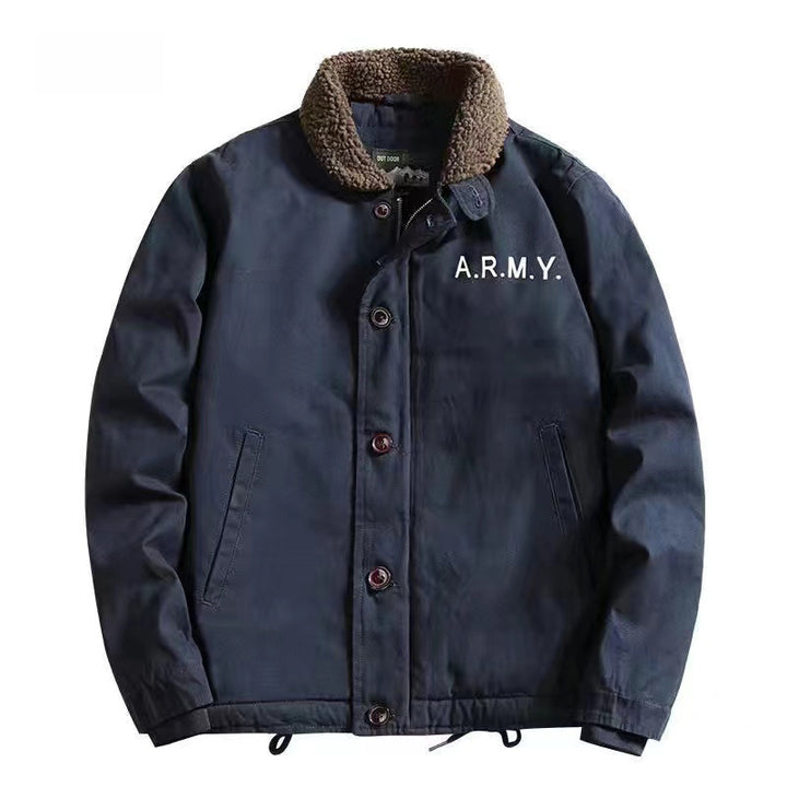 Herren Canvas-Fieldjacke mit Teddykragen, Knopffront und Kordelzug – Taviero