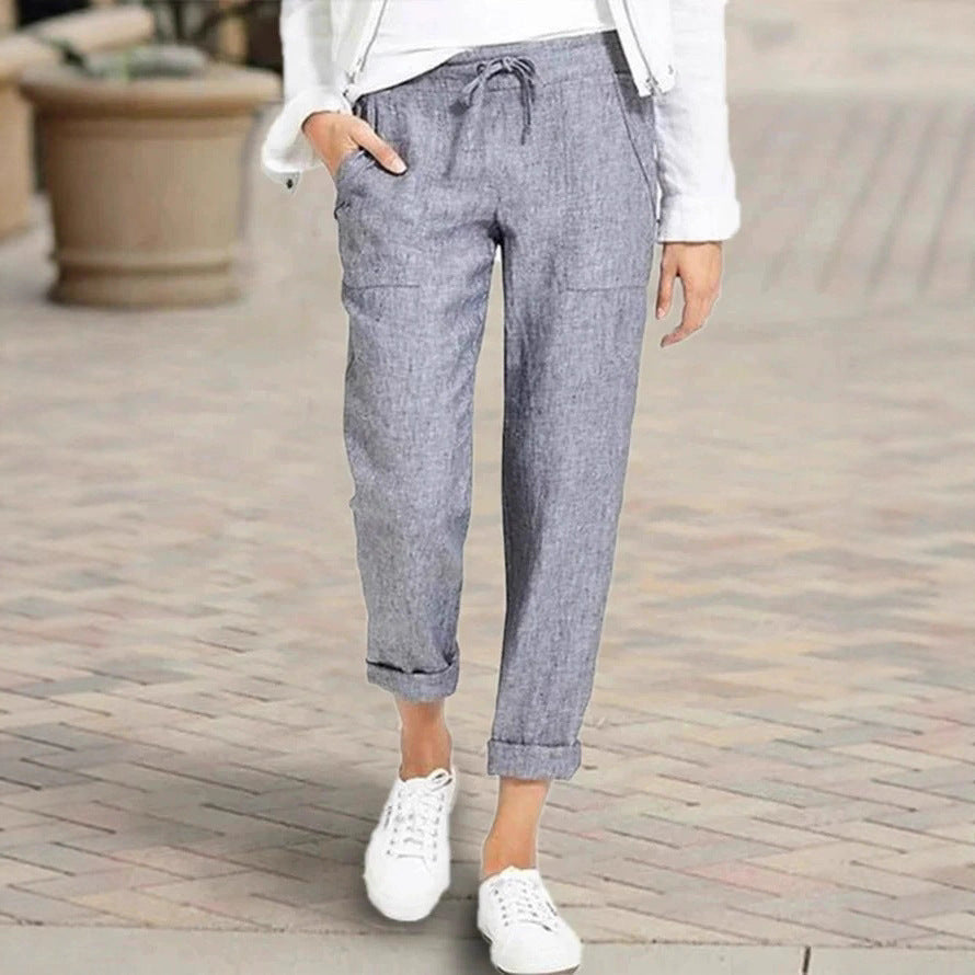 Damen entspannte Leinenhose mit elastischem Bund und praktischen Taschen – Avélisse
