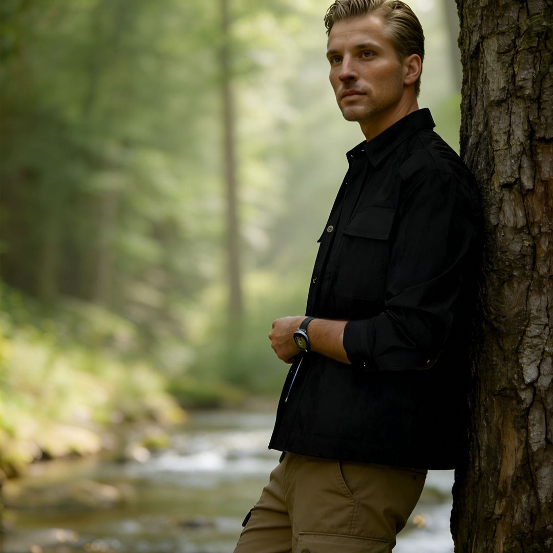 Herren Leichtes Field-Overshirt mit aufgesetzten Brusttaschen und Hemdkragen Echoarchiv