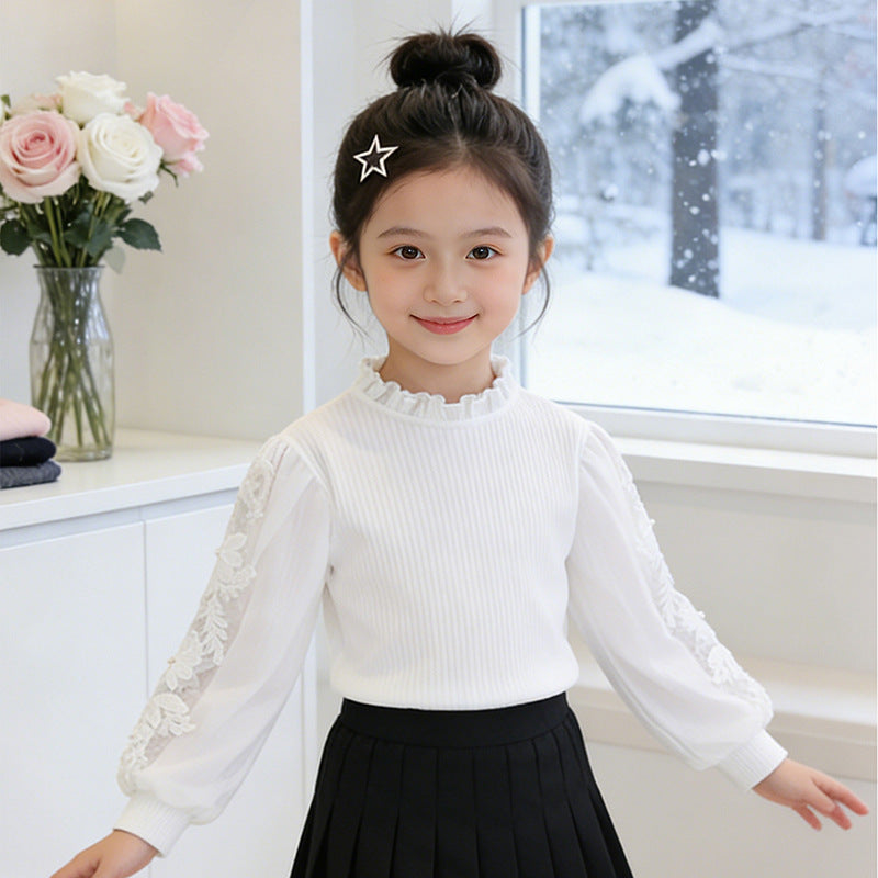 Mädchen elegante Bluse mit Rüschen und bestickten Ärmeln Echo Archiv