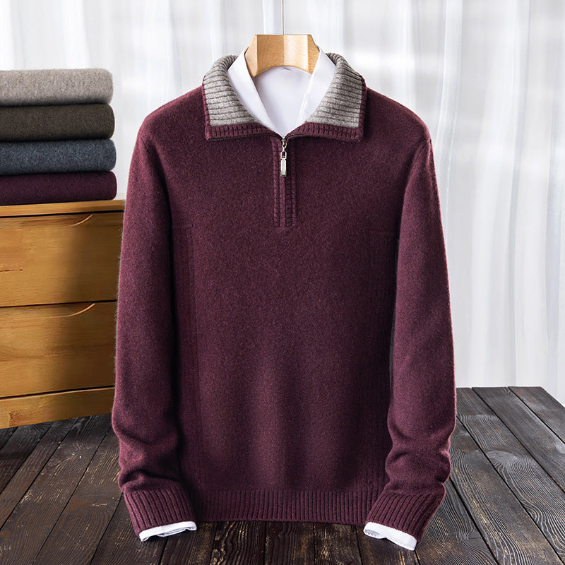 Herren warmer Strickpullover mit halbem Reißverschluss und Stehkragen Echoarchiv