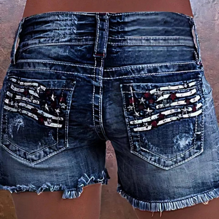 Damen Cargo-Shorts mit stylischen Rissdetails und patriotischen Applikationen Echo Archiv