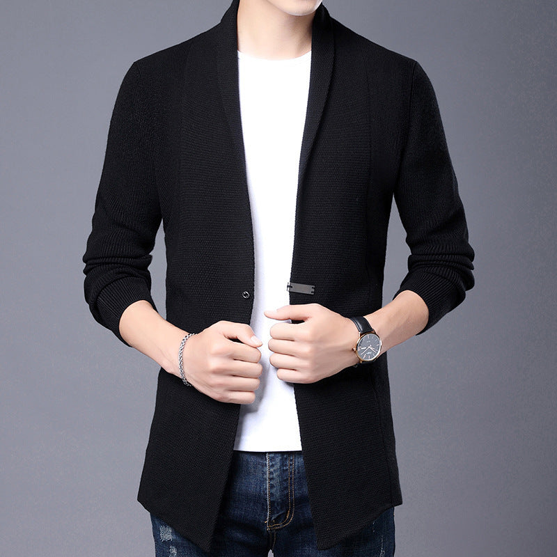 Herren Langarm Strickjacke mit modernem Schalkragen und asymmetrischem Saum Echoarchiv