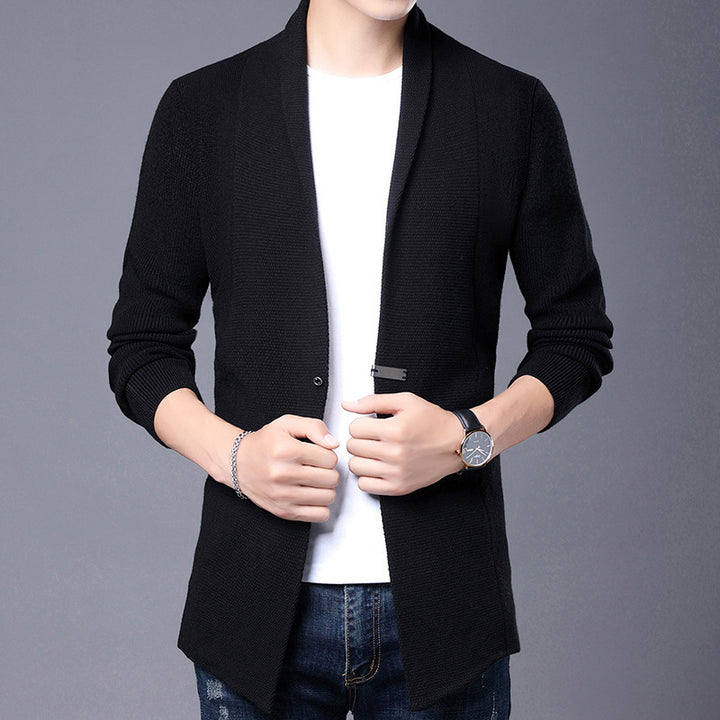 Herren Langarm Strickjacke mit modernem Schalkragen und asymmetrischem Saum Echoarchiv