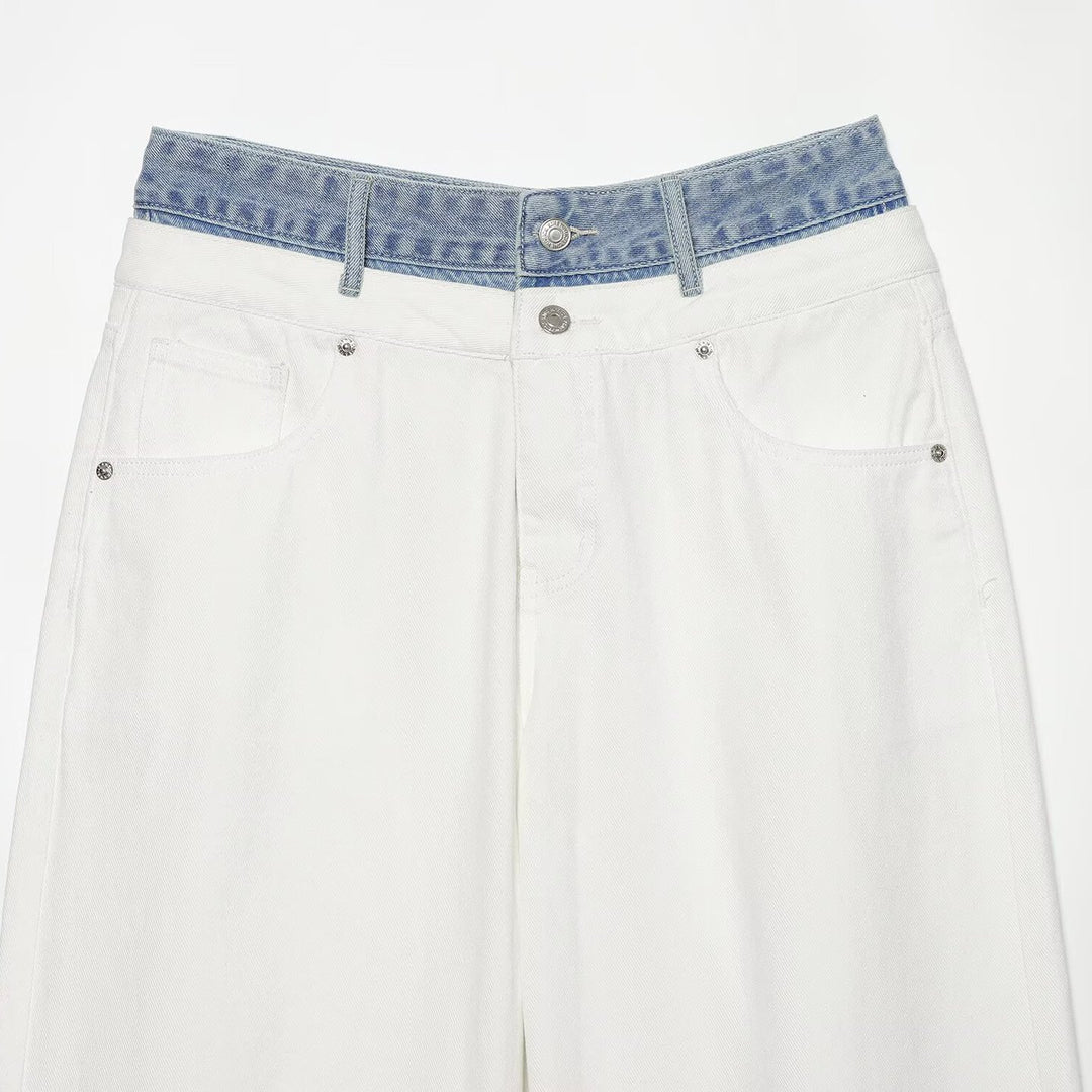 Damen High‑Waist Culotte-Jeans mit weitem Bein und kontrastierendem Jeansbund Echoarchiv