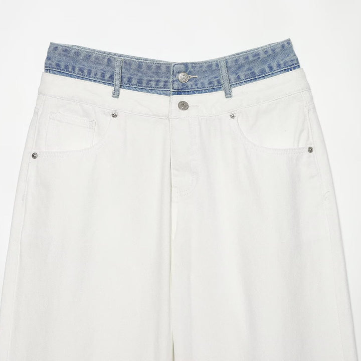 Damen High‑Waist Culotte-Jeans mit weitem Bein und kontrastierendem Jeansbund Echoarchiv