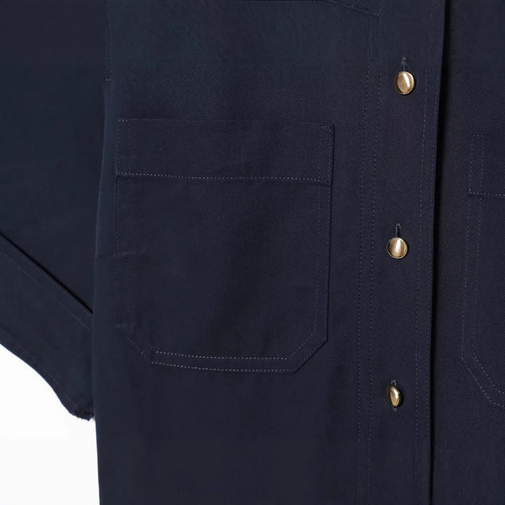 Damen Kurzarm-Hemdblusenkleid mit durchgehender Knopfleiste, Taillengürtel und Brusttaschen Echoarchiv