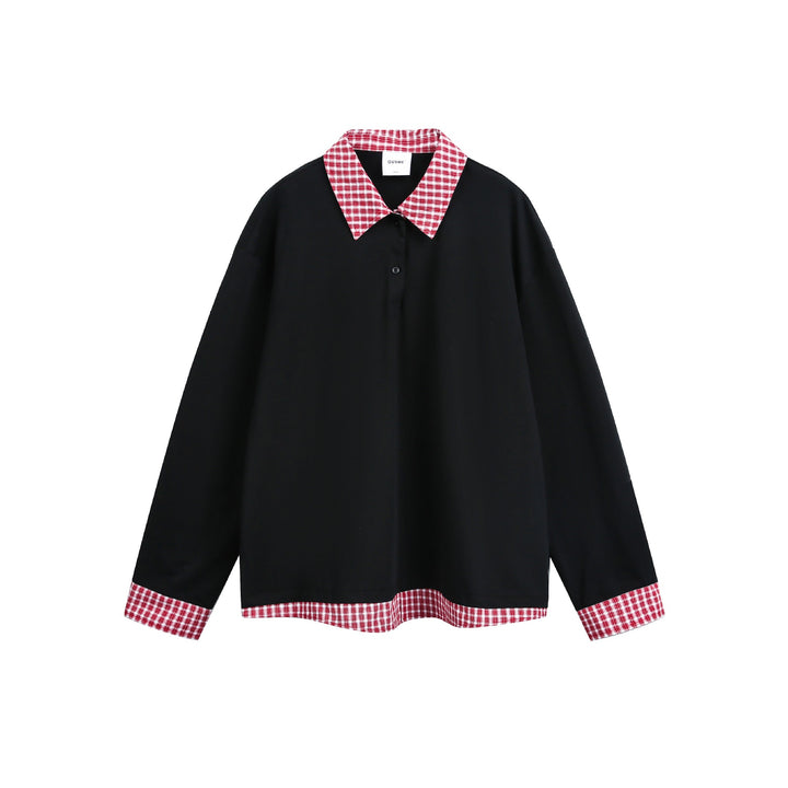 Unisex Weit geschnittener Sweatpullover mit Karokragen und Saumeinsatz Echoarchiv