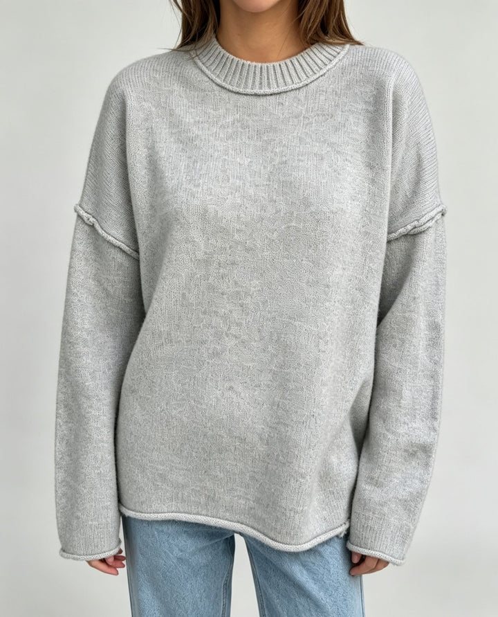 Damen Oversize-Boxy-Pullover mit kurzem Stehkragen und dekorativer Kantennaht – Mavelle