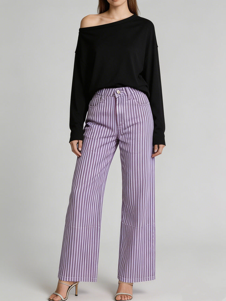 Damen nan weite High-Waist Palazzohose mit vertikalen Streifenoptik und abgesteppten Kniepartien Echo Archiv