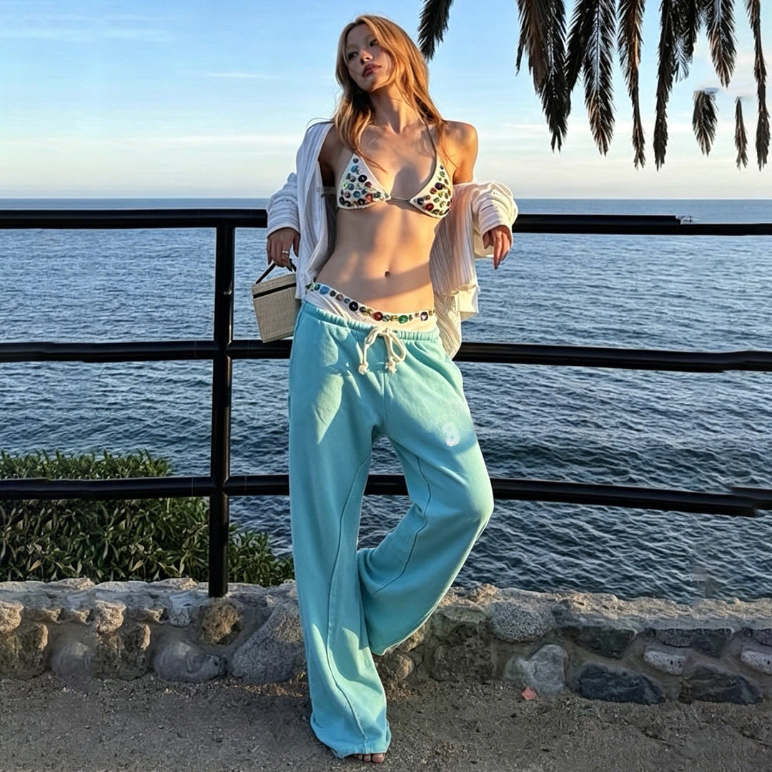 Damen nan ausgestellte Sweatpants mit extra weitem Schlag, elastischem Bund und Kordelzug Echo Archiv