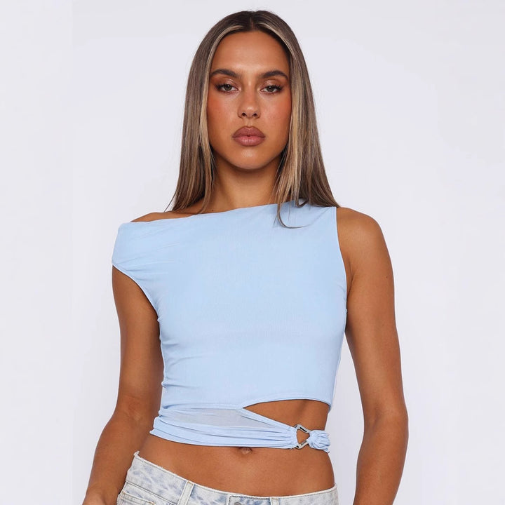 Damen Crop-Top mit asymmetrischem Schnitt und dekorativem Ringdetail Echo Archiv
