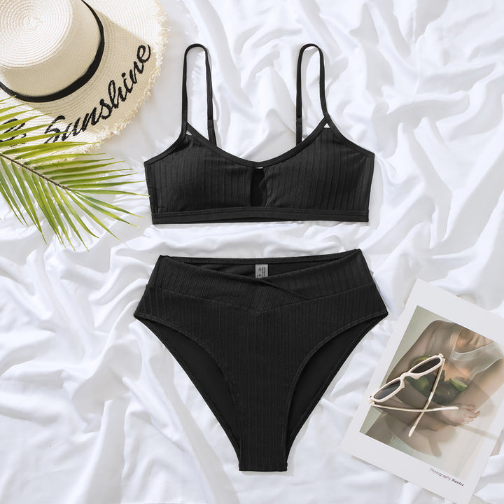 Damen Hochtaillierter Ripp-Bikini mit eleganter Schlüssel-Ausschnitt-Details Echo Archiv