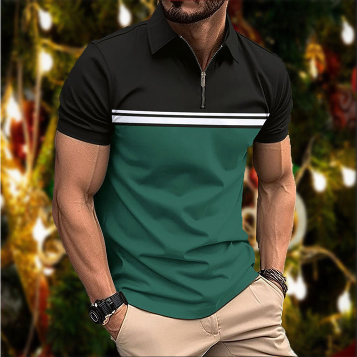 Herren elegantes Kurzarm-Poloshirt mit modernem Reißverschluss Echoarchiv