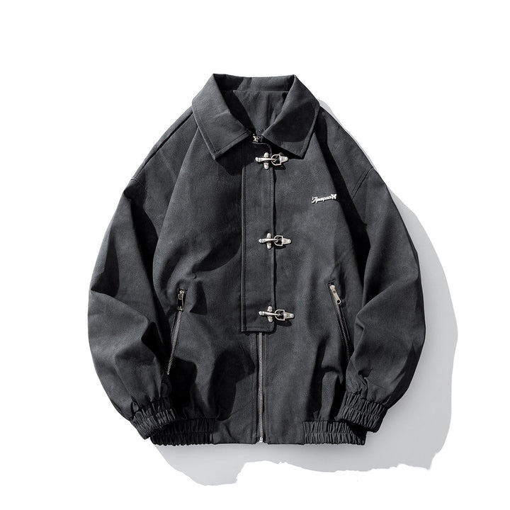 Herren Oversize Veloursjacke mit markanten Metallverschlüssen und Reißverschlusstaschen Echo Archiv