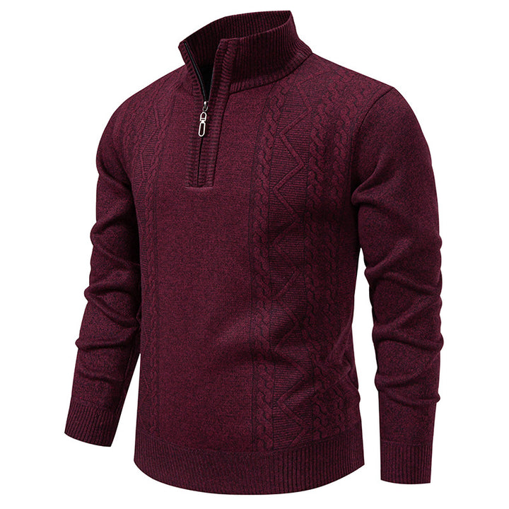 Herren nan gehobener Strickpullover mit Halbzip, Stehkragen und dekorativem Zopfmuster Echo Archiv