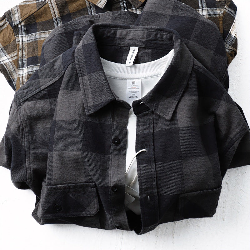 Herren Oversize Kariertes Flanell-Hemdjacke mit aufgesetzten Pattentaschen Echoarchiv
