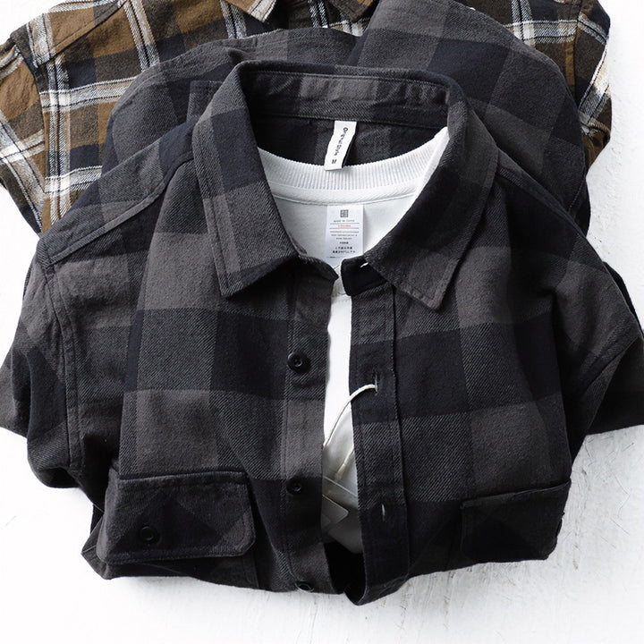 Herren Oversize Kariertes Flanell-Hemdjacke mit aufgesetzten Pattentaschen Echoarchiv