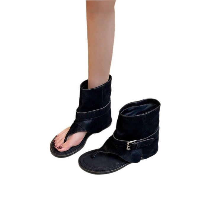 Damen Offene Sandalen‑Stiefelette mit Sockenkragen und Schnallenriemen – Sorelia