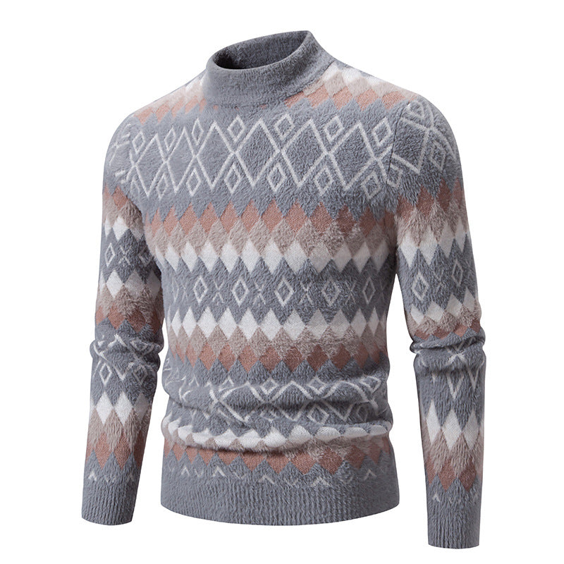 Herren Strickpullover mit geometrischem Muster und hohem Kragen Echoarchiv