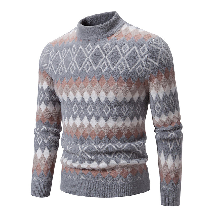 Herren Strickpullover mit geometrischem Muster und hohem Kragen Echoarchiv