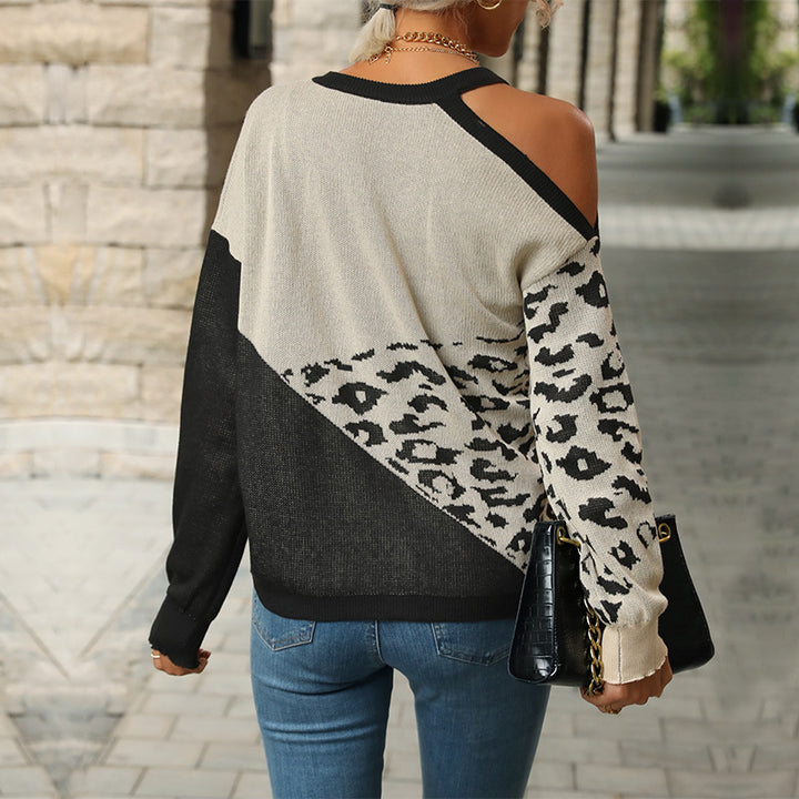 Damen Colorblock-Strickpullover mit Leoprint und Rundhalsausschnitt – Mavelle