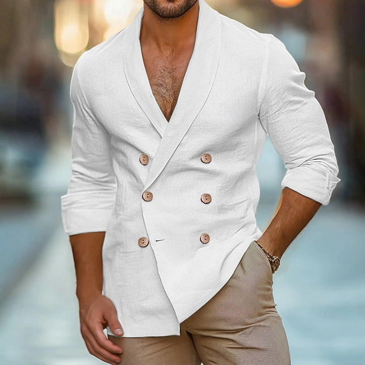 Herren modische Leinenblazerjacke mit doppelter Knopfleiste Echoarchiv