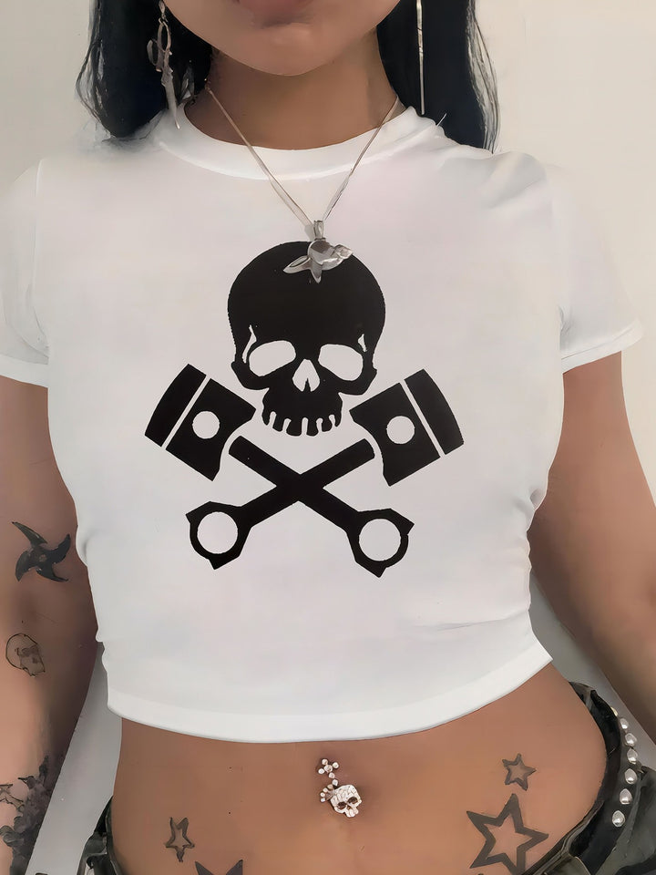 Damen cropped T-Shirt mit exklusivem Pferdemotiv und figurbetontem Schnitt Echo Archiv