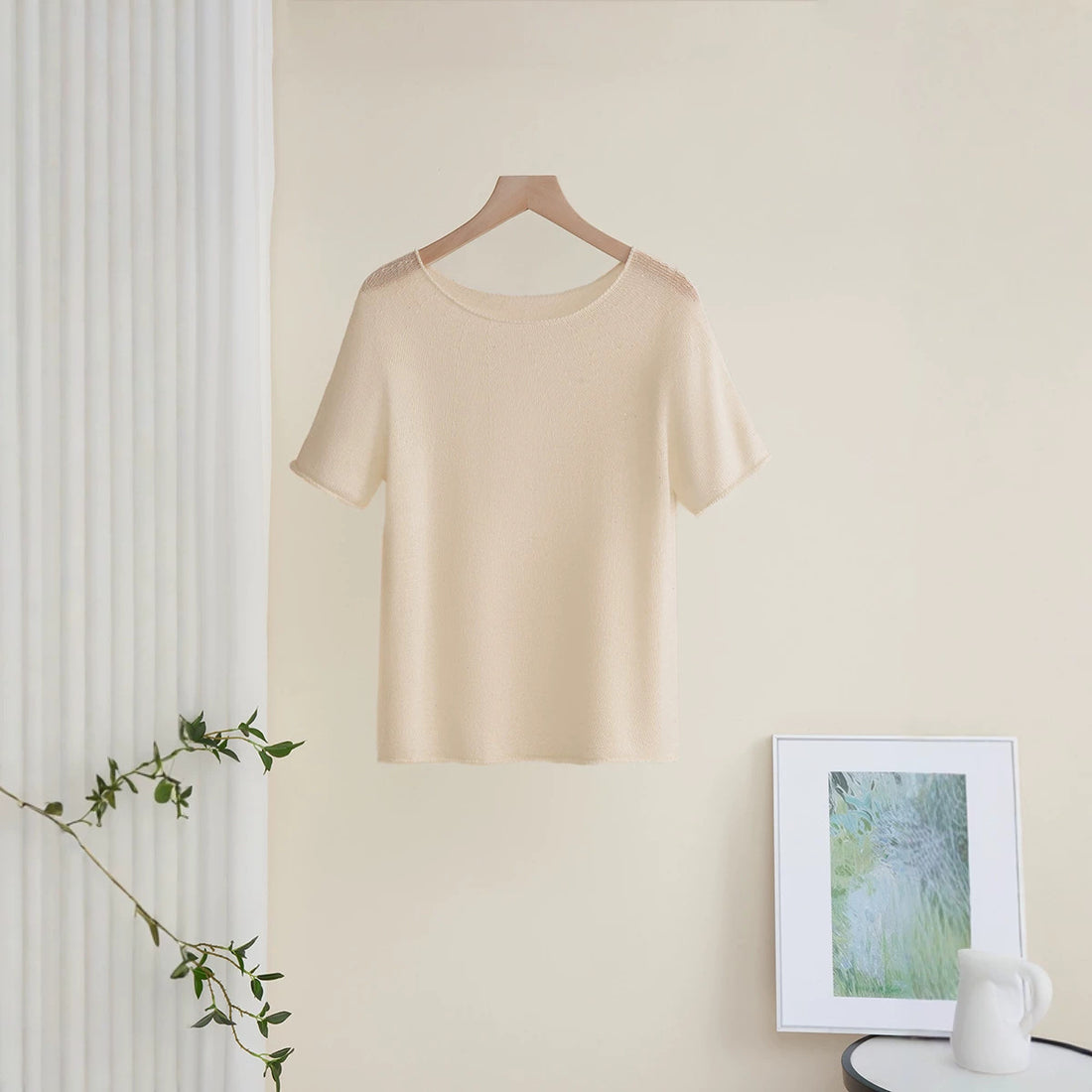 Damen Weiches Feinstrick-T-Shirt mit halbarm, weiter U-Boot-Ausschnitt und feiner Struktur Echo Archiv