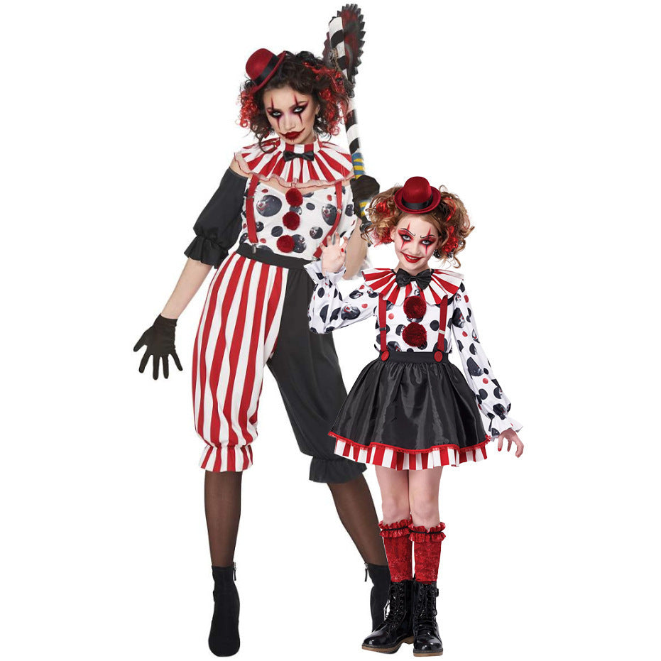 Mädchen Clown-Kostüm mit gestreiftem Overall und lustigen Accessoires Echo Archiv