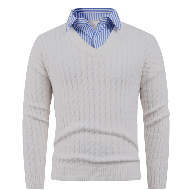 Herren Eleganter Strickpullover mit V-Ausschnitt und feiner Struktur Echoarchiv