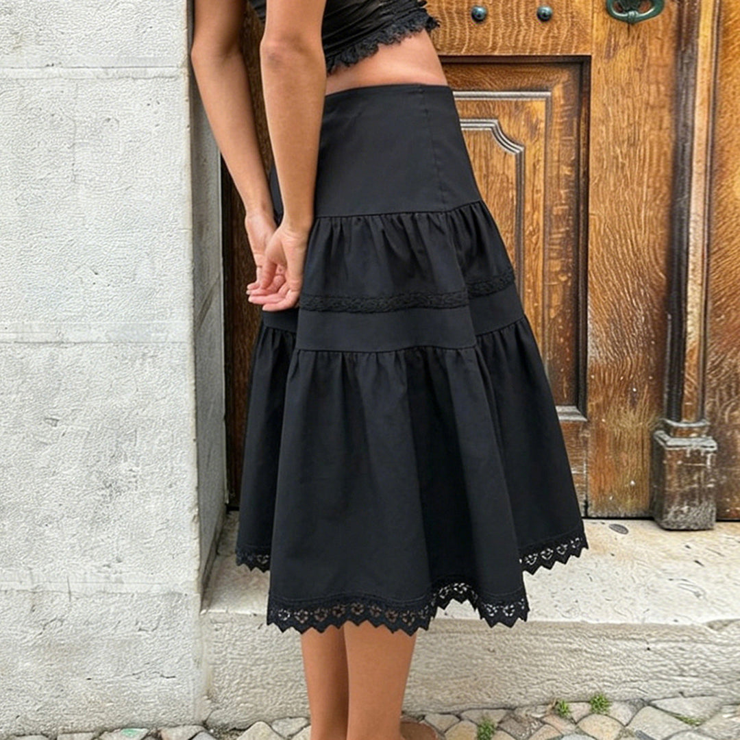 Damen Midirock mit Rüschendetails und elastischem Bund Echo Archiv