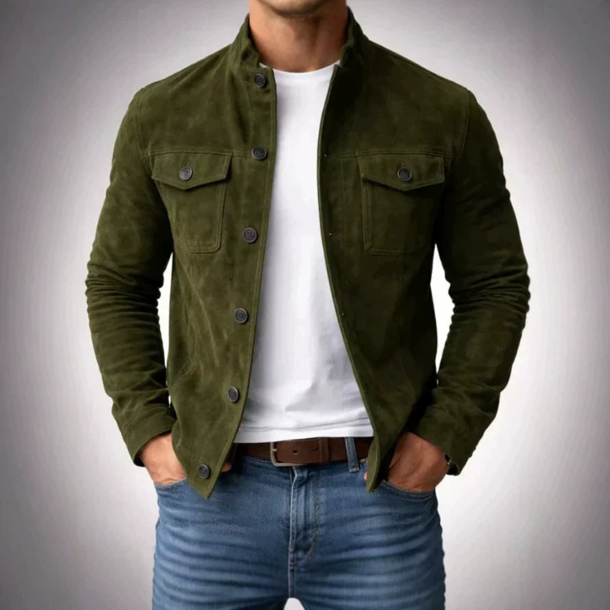 Herren Modische Wildlederjacke mit Knopfdetails – Valtoré