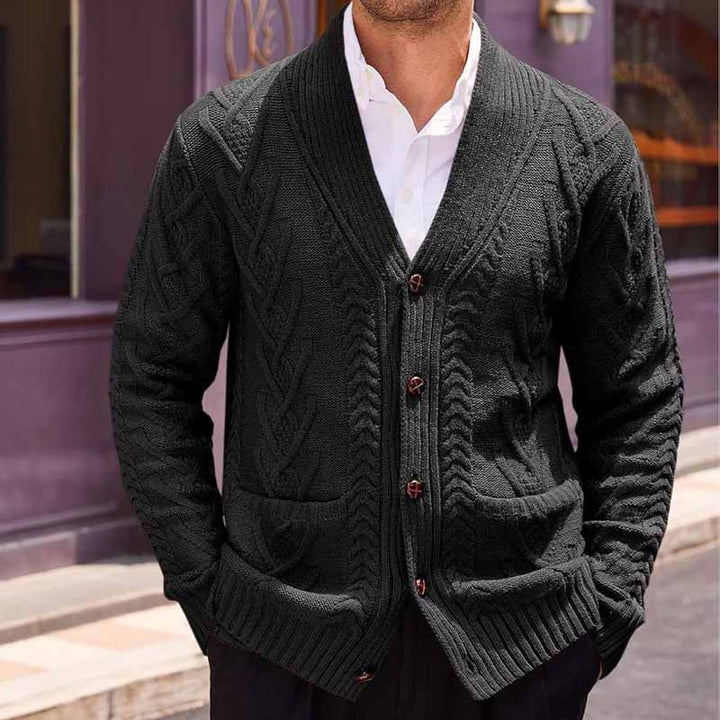 Herren Zopfstrick-Cardigan mit Schalkragen und aufgesetzten Taschen – Terenzo